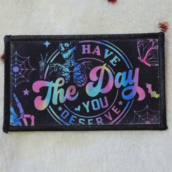 Day You Deserve Black Sublimation DYI Fabric Hat Patch Glue Iron On Sew Patch - Picture 1 of 6